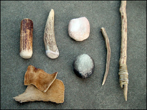 Aboriginal flintknapping tools to include an Ishi Stick.  Flint knapping,  Primitive technology, Native american tools